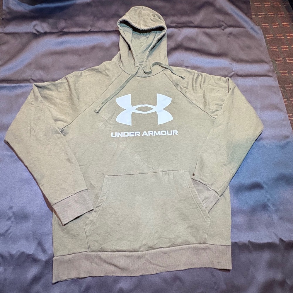 Under Armour Mens Rival Fleece Hoodie Olive Green Logo Sweatshirt Size Medium